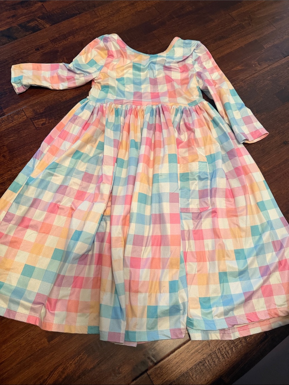 Girls Pastel Check Long-Sleeve Cotton Dress